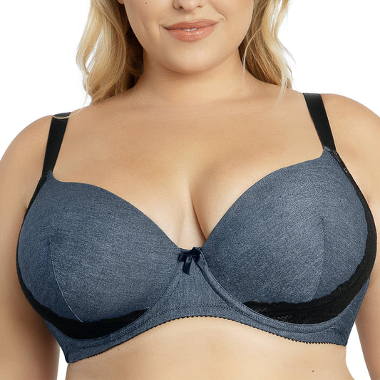 Casey Wired Padded Plunge Seamless T-shirt Bra - Dark Blue Denim