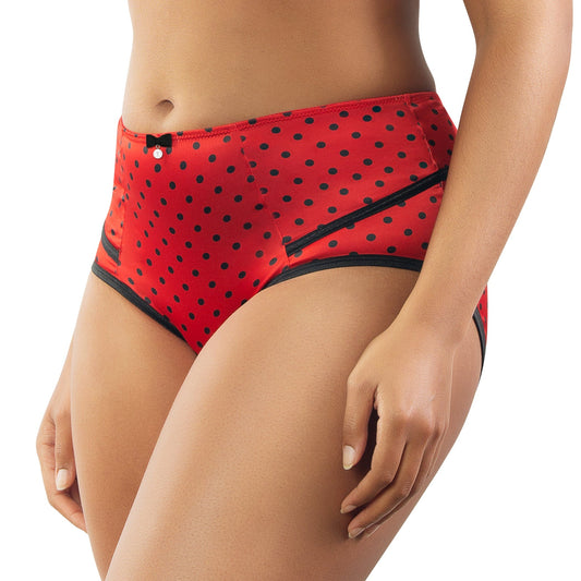 Charlotte Full Figured Curvy High Waist Brief Vintage - Racing Red Dot