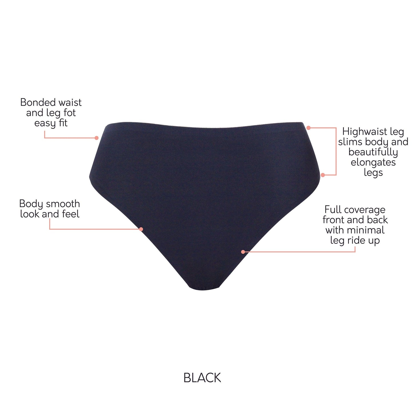 Bonded French Cut Body Smoothing Panties with No Visible Panty Lines - Black