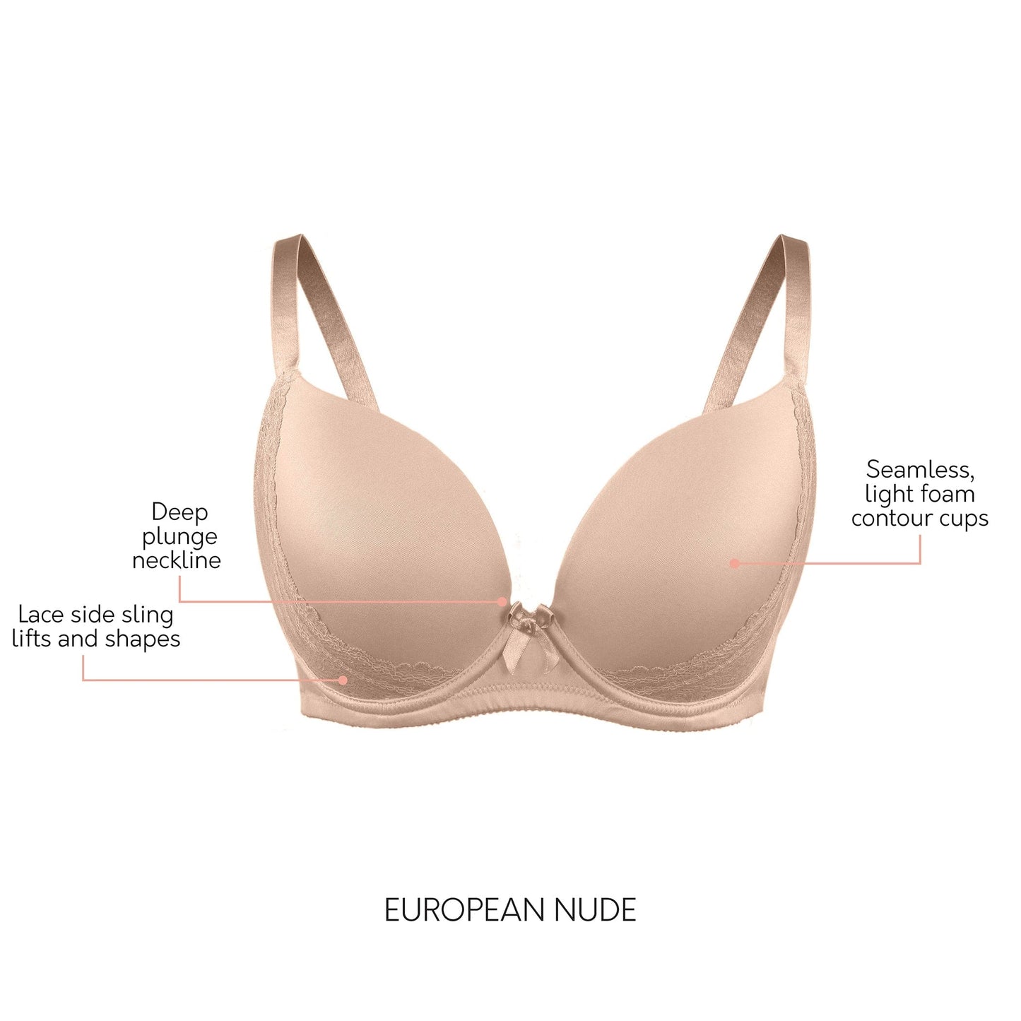 Casey Wired Padded Plunge Seamless T-shirt Bra - E. Nude