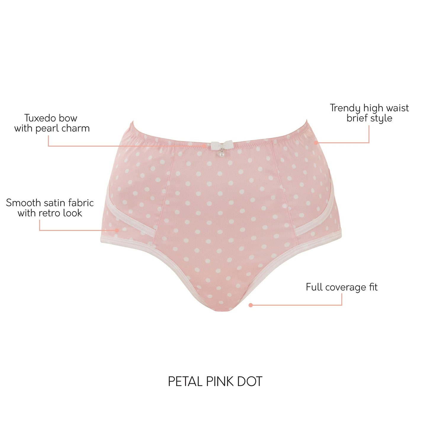 Charlotte Full Figured Curvy High Waist Brief Vintage - Petal Pink Dot