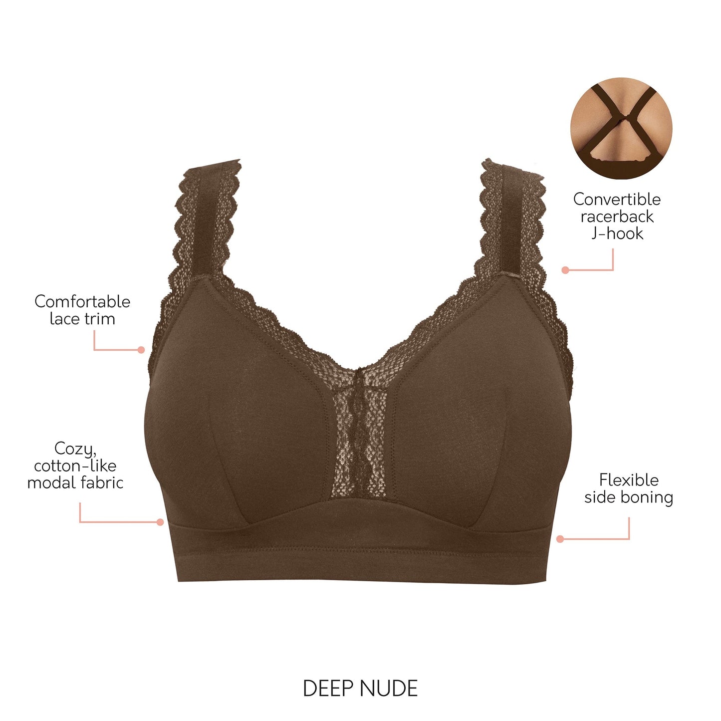 Dalis Full Busted and Curvy Wire Free Bralette - Deep Nude
