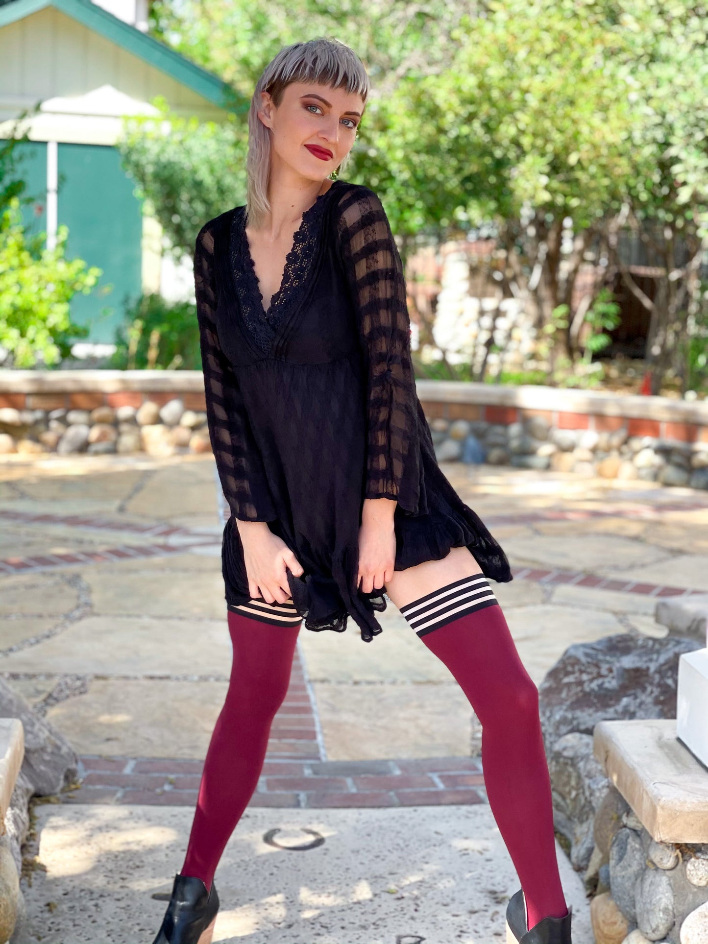 Heather: Cabernet Opaque Thigh Highs