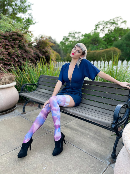 Madisen: Blue and Purple Tie Dye Thigh Highs