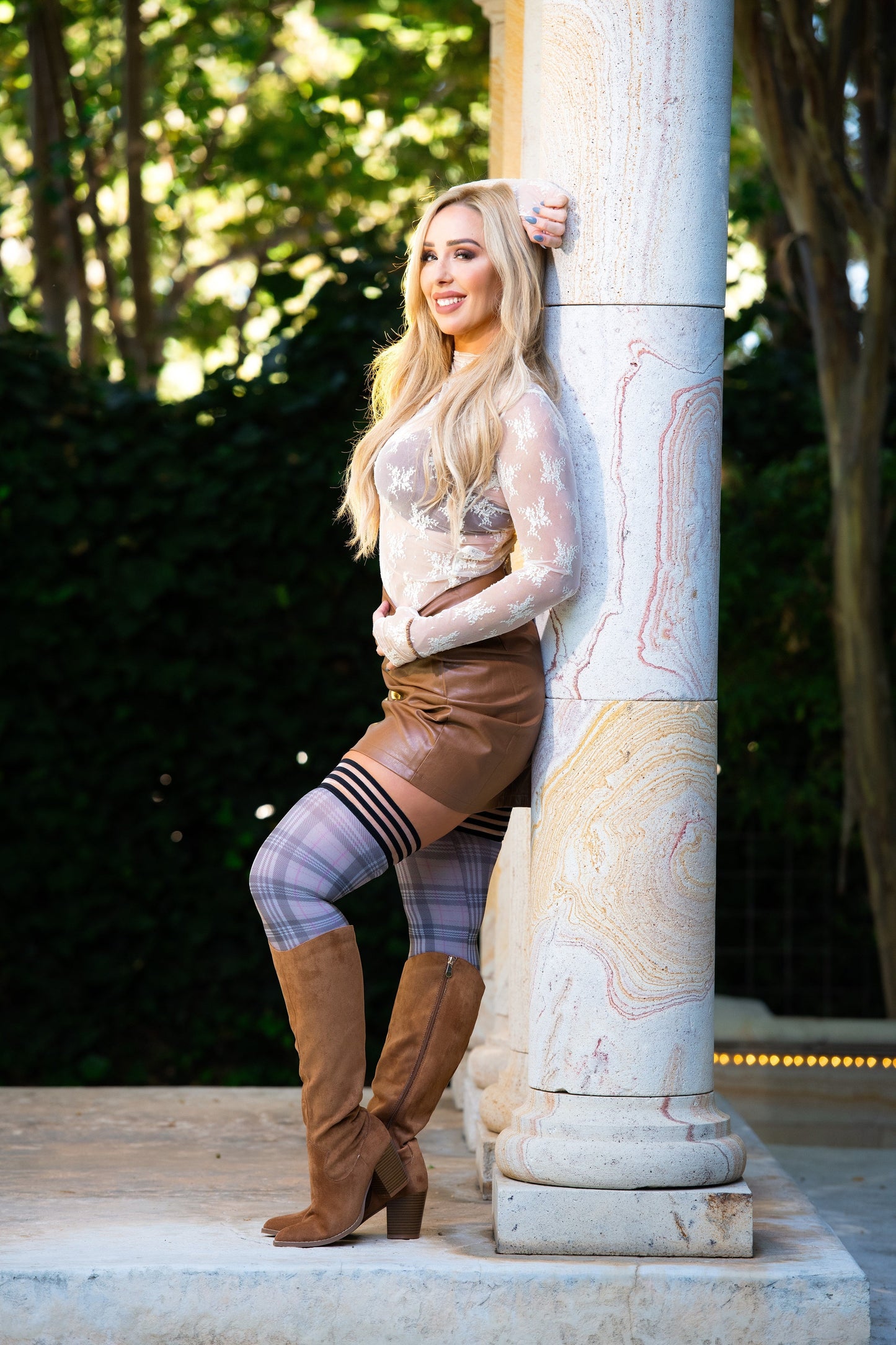 Lori: From Backroads to Boardrooms, Tan/Black Plaid Thigh Highs