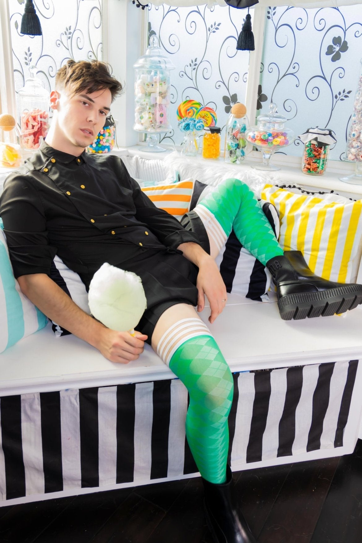 Par 4 - Green Argyle Thigh Highs
