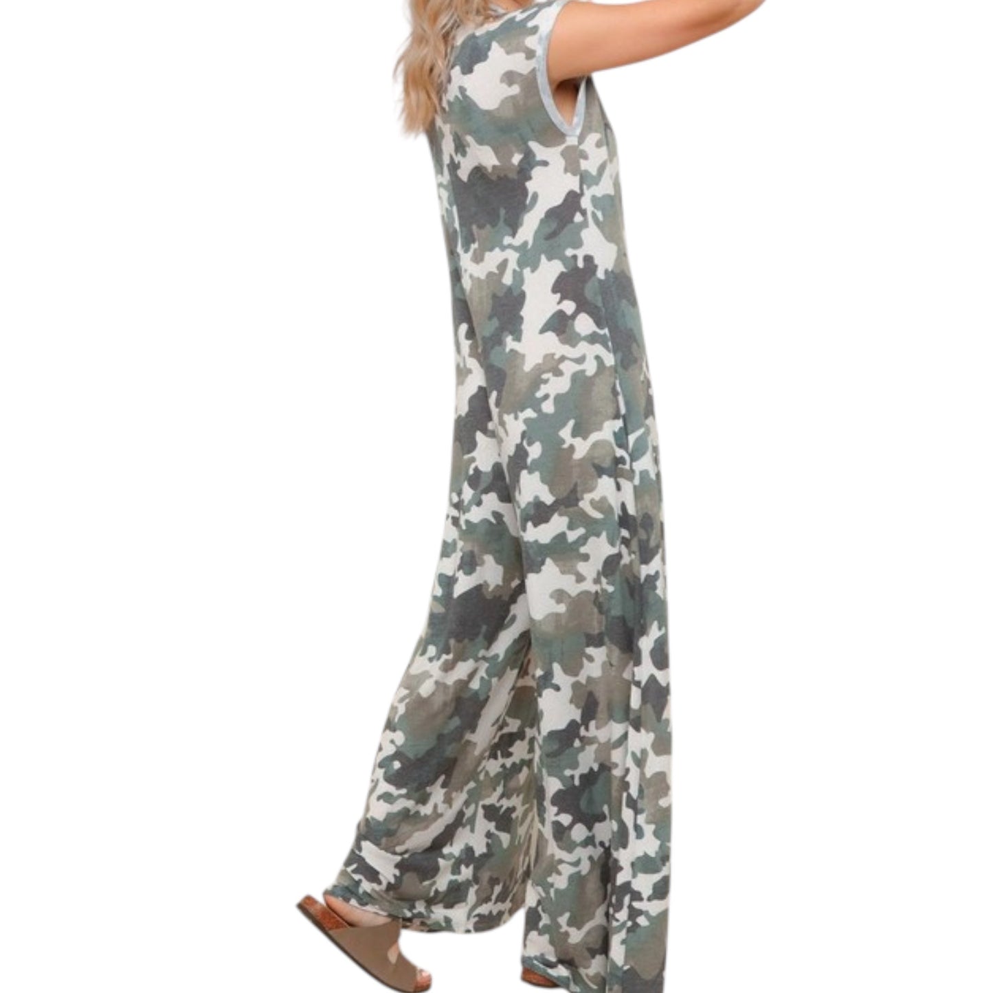 Loose Fit Camouflage Jumpsuit W/ Side Pockets