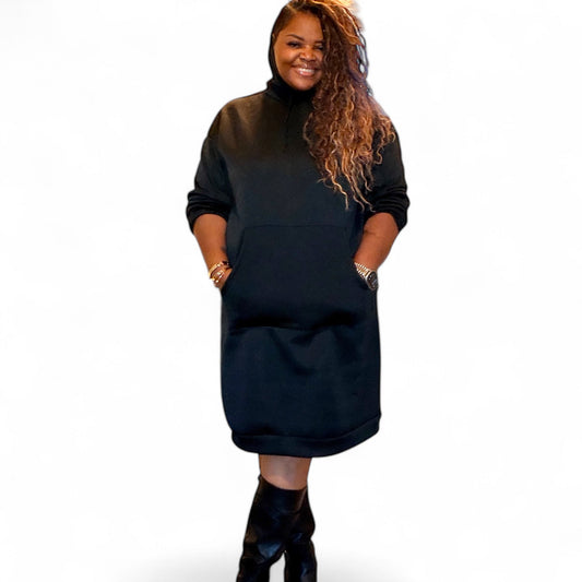 Black Sweatshirt Hoodie Dress