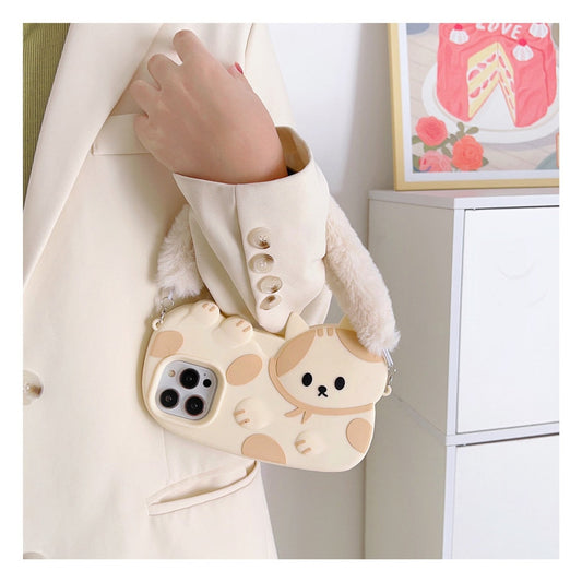 Cat iPhone Case With Fluffy Strap