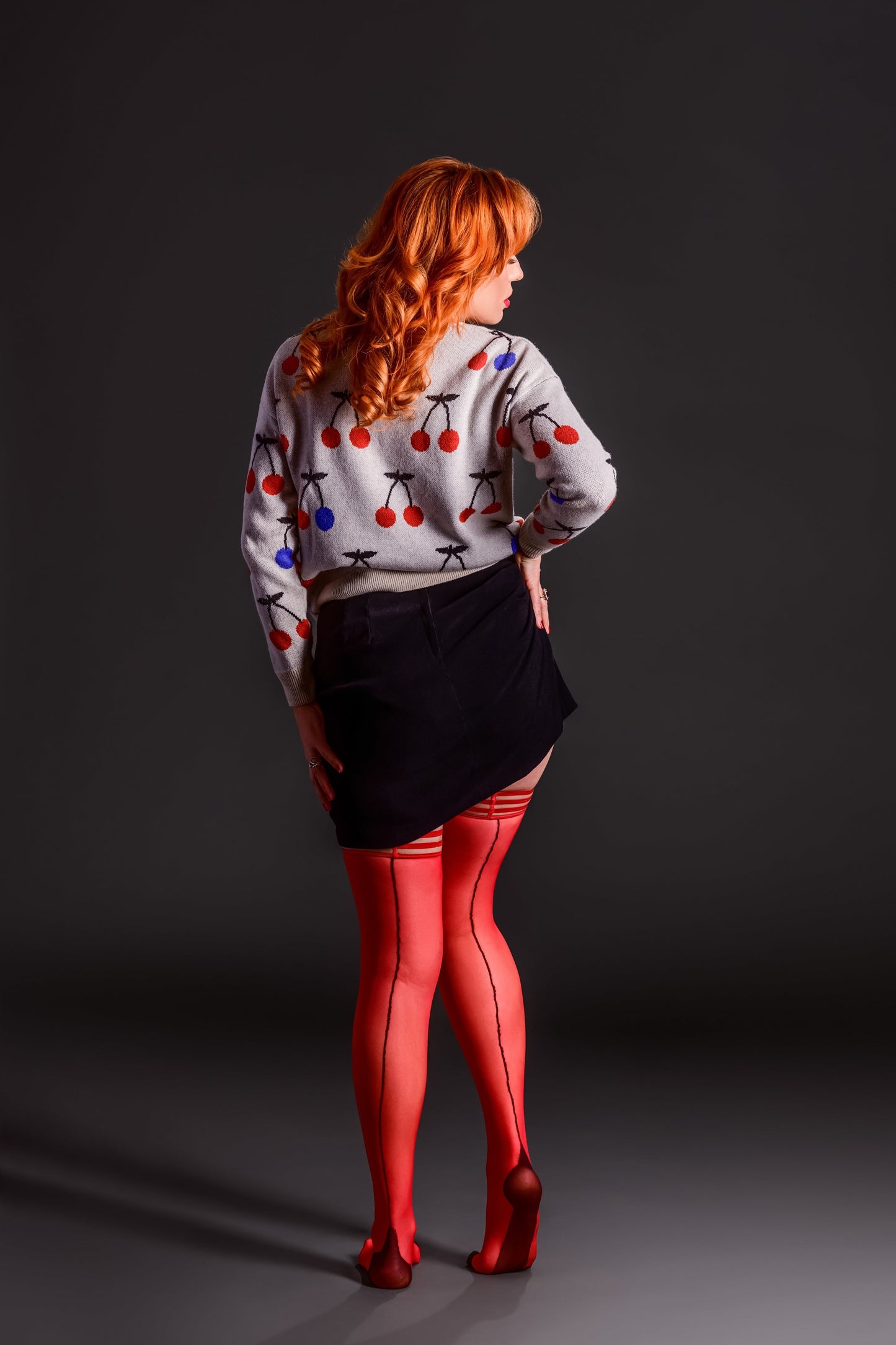 Monica: You'll be Feeling Hot Hot Hot! Red Sheer with Black Seam, Cuban Heel Thigh Highs