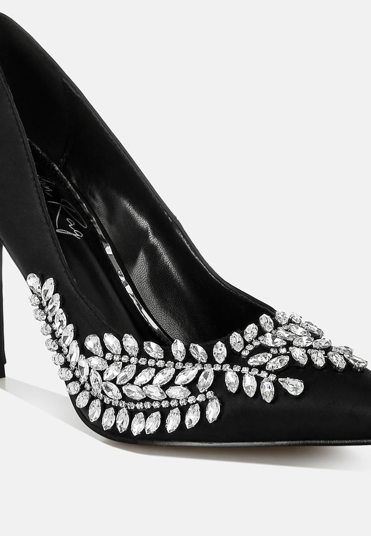 Ashlyn Rhinestones Embellished Satin Stiletto Pumps