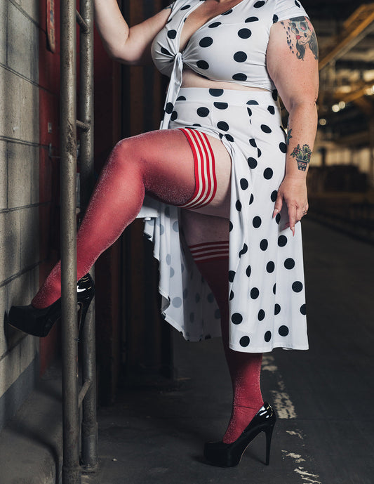 Holly: Shimmer Cranberry Thigh Highs