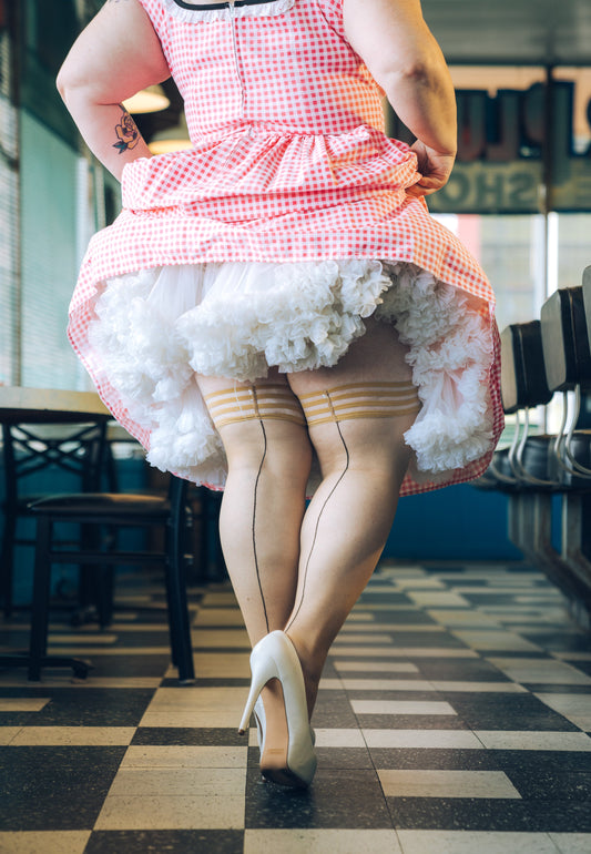 Ruby: Perfectly Seamed with a Cuban Heel Thigh Highs