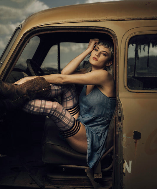 Lori: From Backroads to Boardrooms, Tan/Black Plaid Thigh Highs