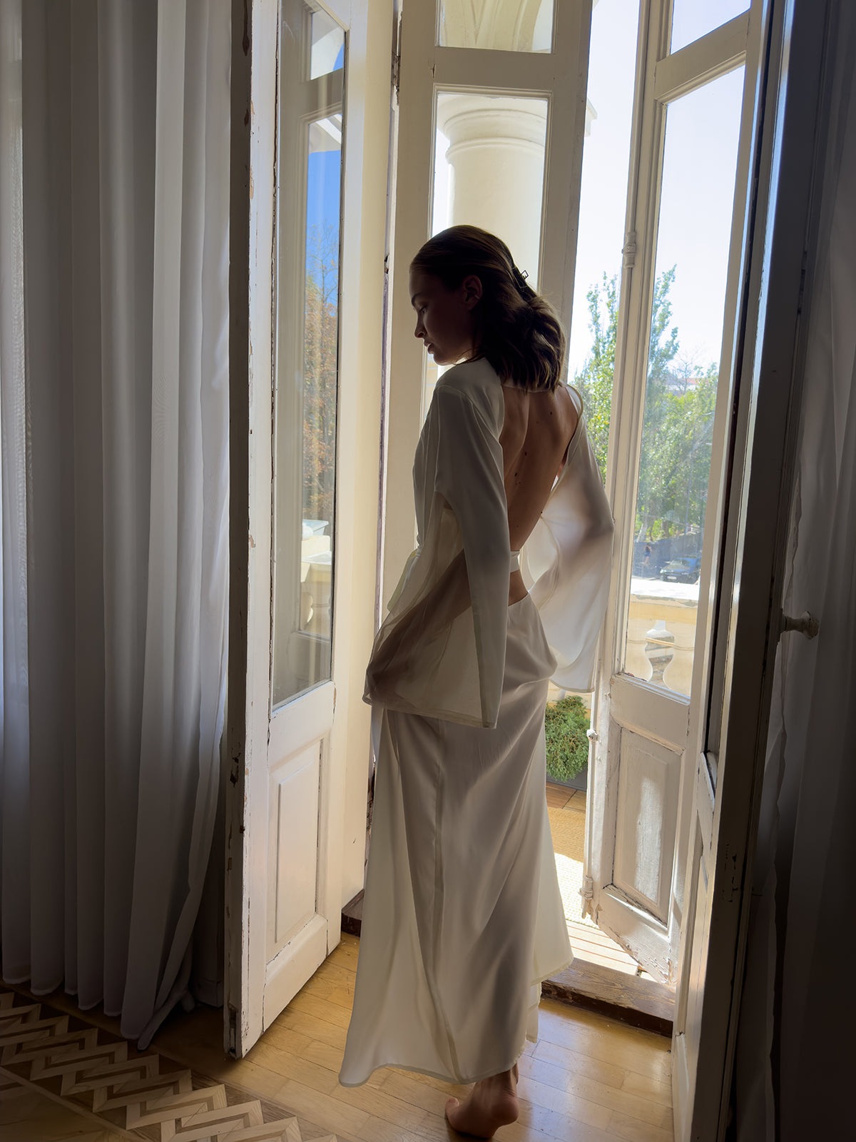 Serene Silky Long Robe With Open Back