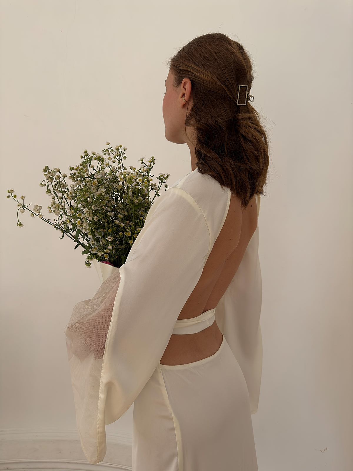 Serene Silky Long Robe With Open Back