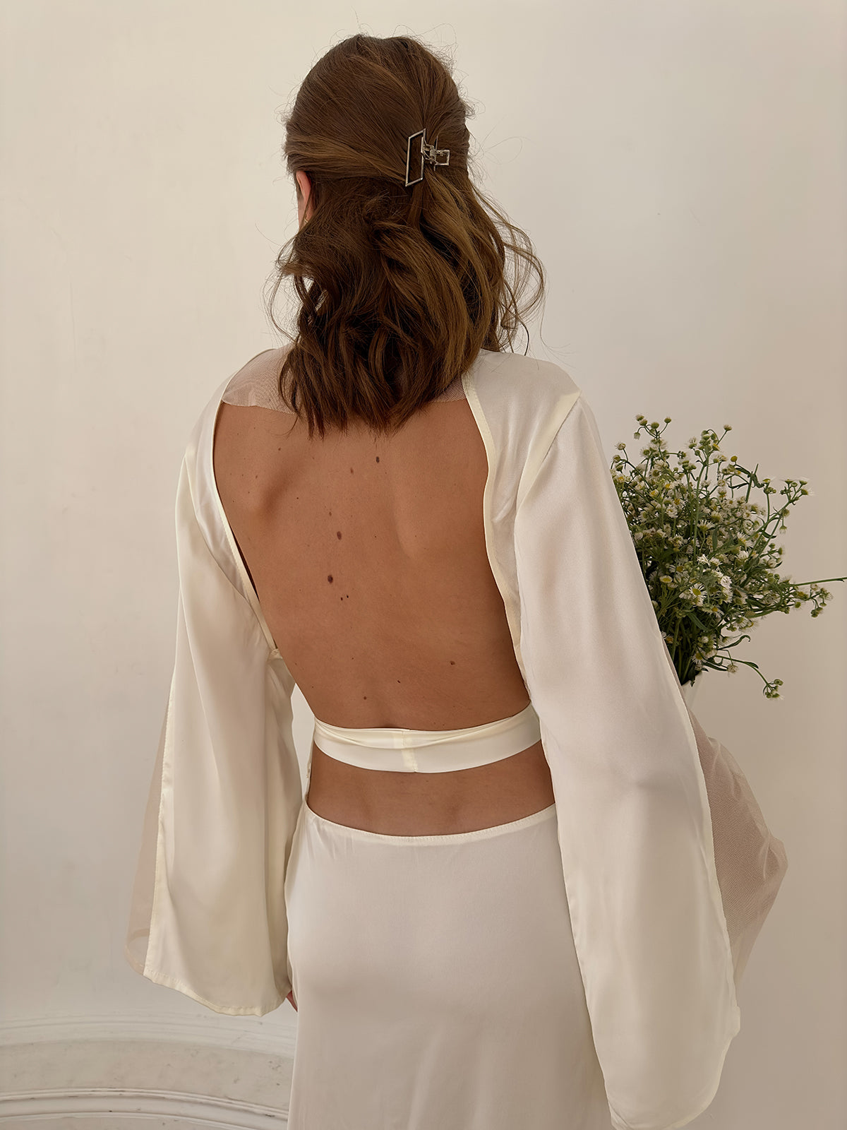 Serene Silky Long Robe With Open Back