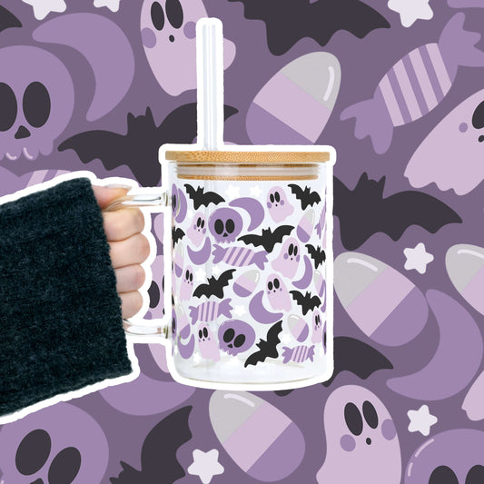 Sweet & Spooky 17oz Glass Mug With Lid and Straw
