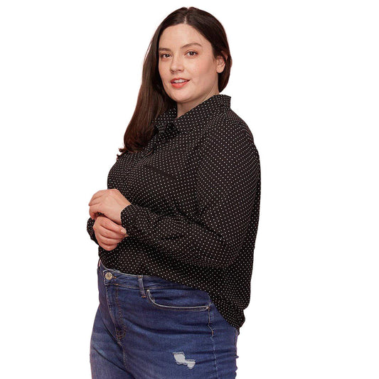 Pleione Plus Size Polka Dot Shirt Blouse in Black - shopatkonus