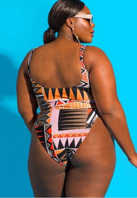 Tribal Printed High Cut One Piece Swimsuit