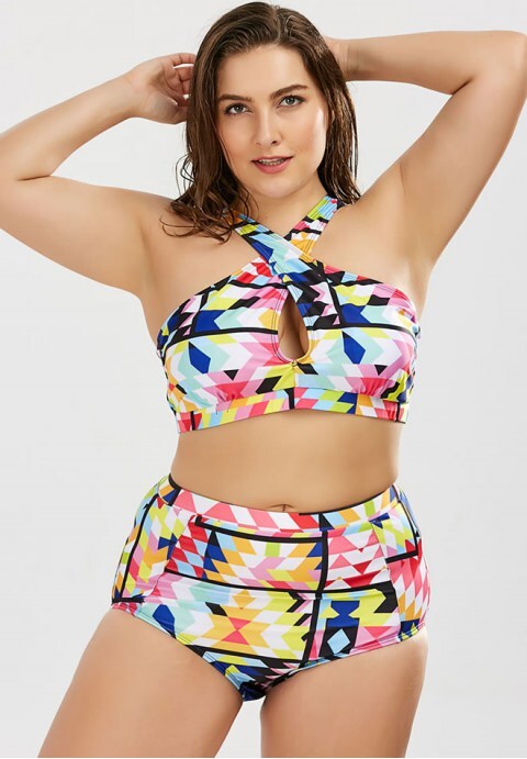 Keyhole High Waisted Two Piece Swinsuit