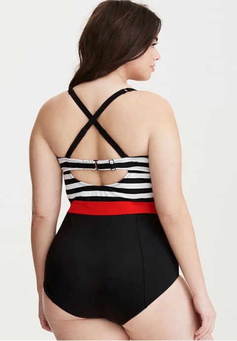 Stripe Bandeau Bodice One Piece Swimsuit