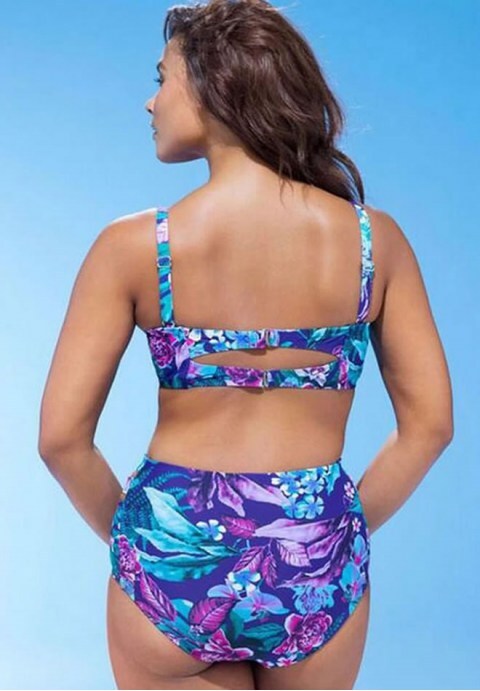 Tropical Underwire Straps High Waisted Bikini Swimsuit