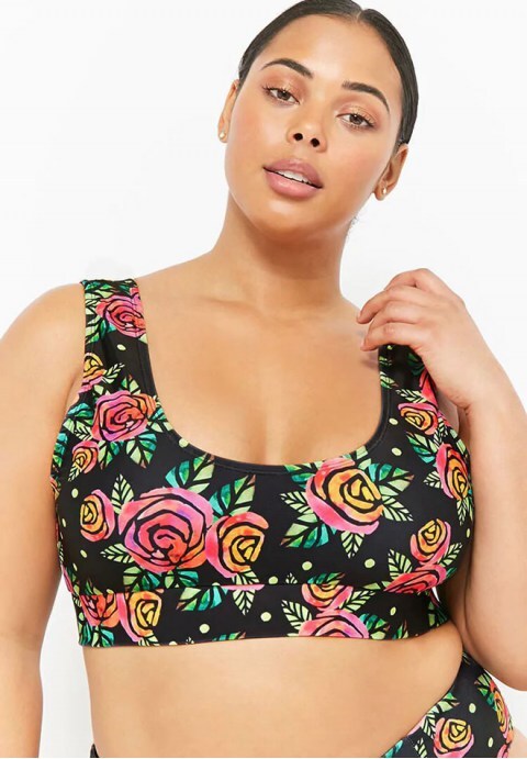 High Leg High Waist Rose Crop Tank Bikini Swimsuit