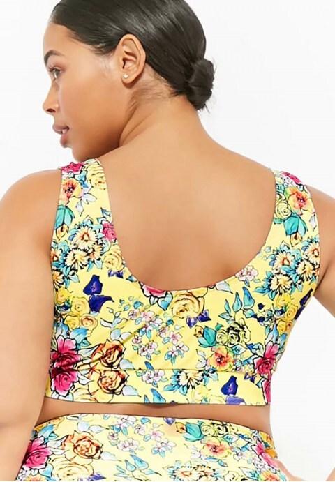 High Leg High Waist Floral Crop Tank Bikini Swimsuit