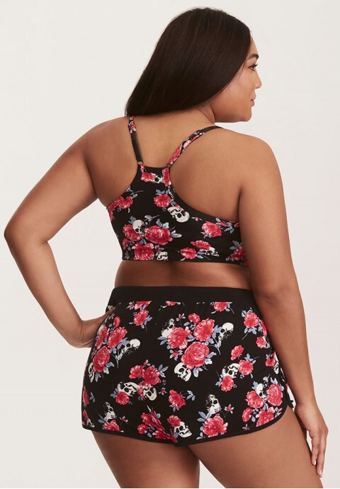 Floral Racerback Crop Tank Boyshort Bikini Swimsuit