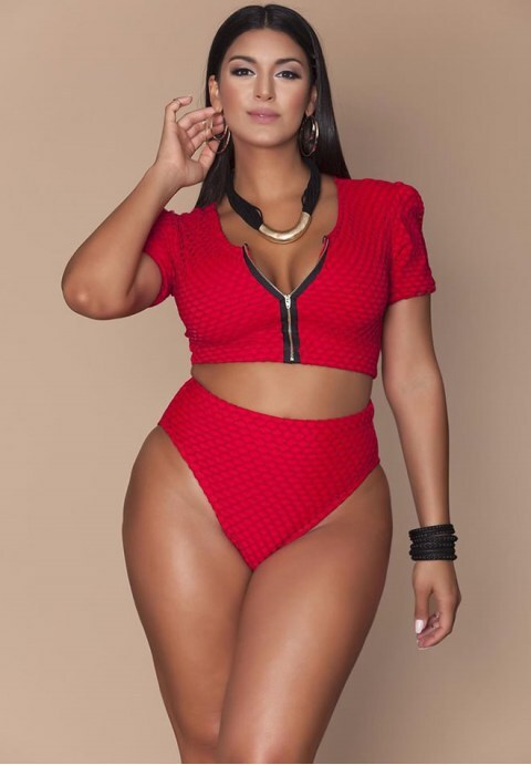 Mesh Sleeved High Waist High Leg Crop Bikini Swimsuit