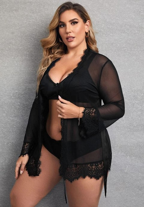 Eyelash Lace Robe and G-String