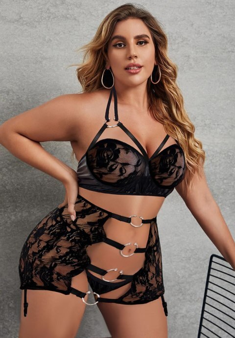 Wet Look Garter Skirt Set