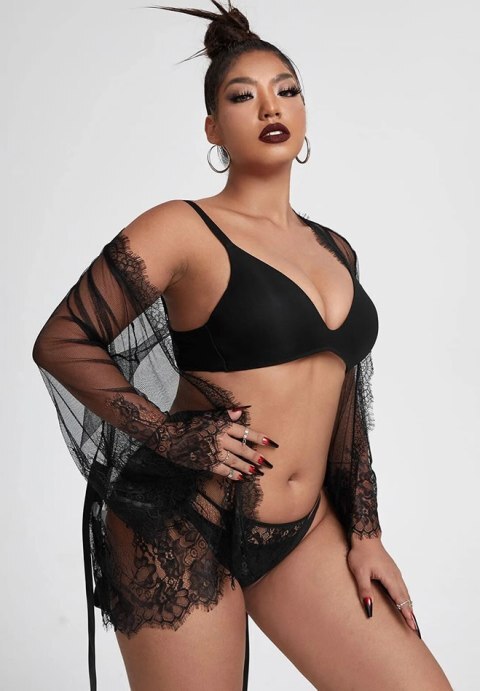 Eyelash Lace Robe and G-String