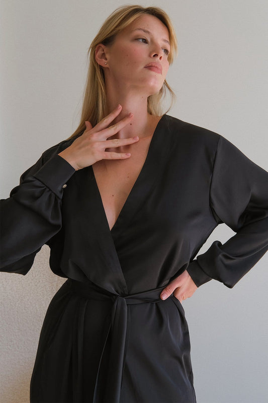 Adele Silk Long Robe with Cuffs