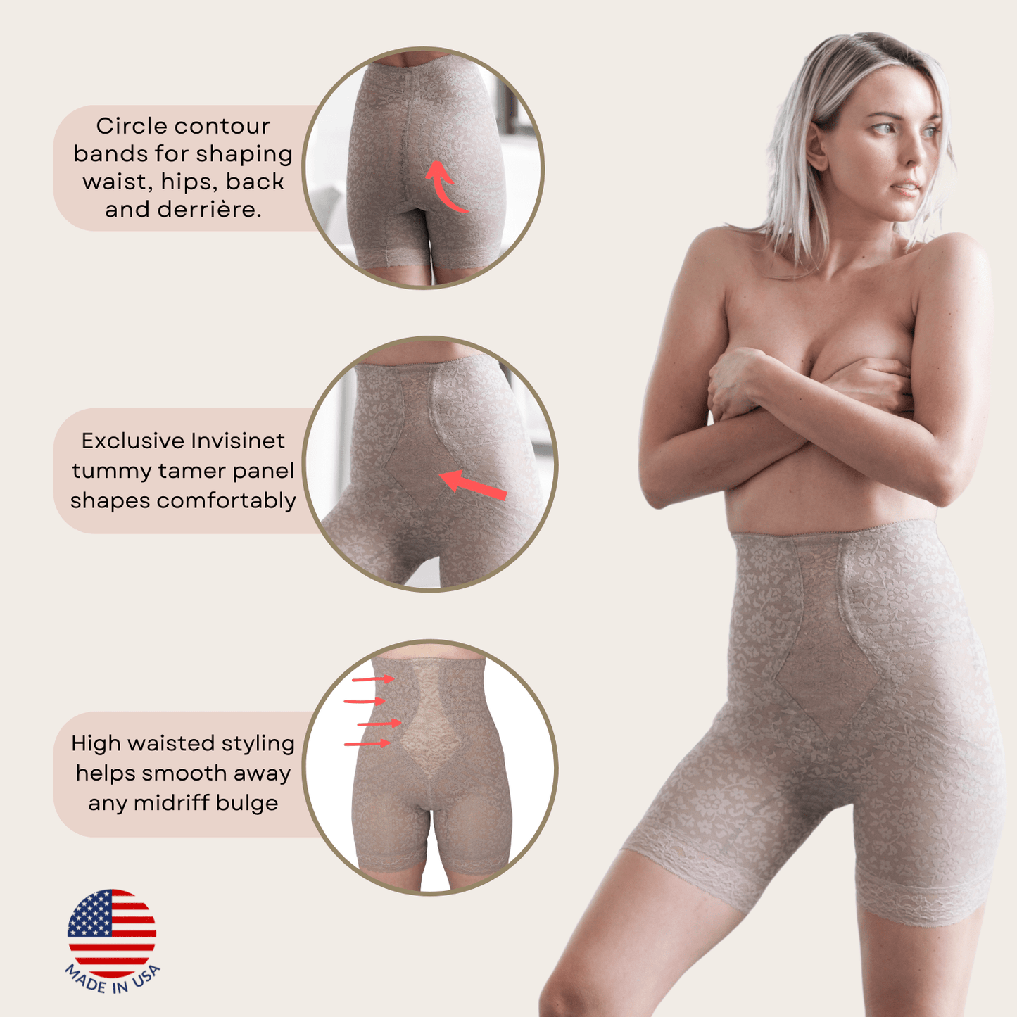 No Roll High Waist Lace Thigh Slimmer with Extra Firm Support