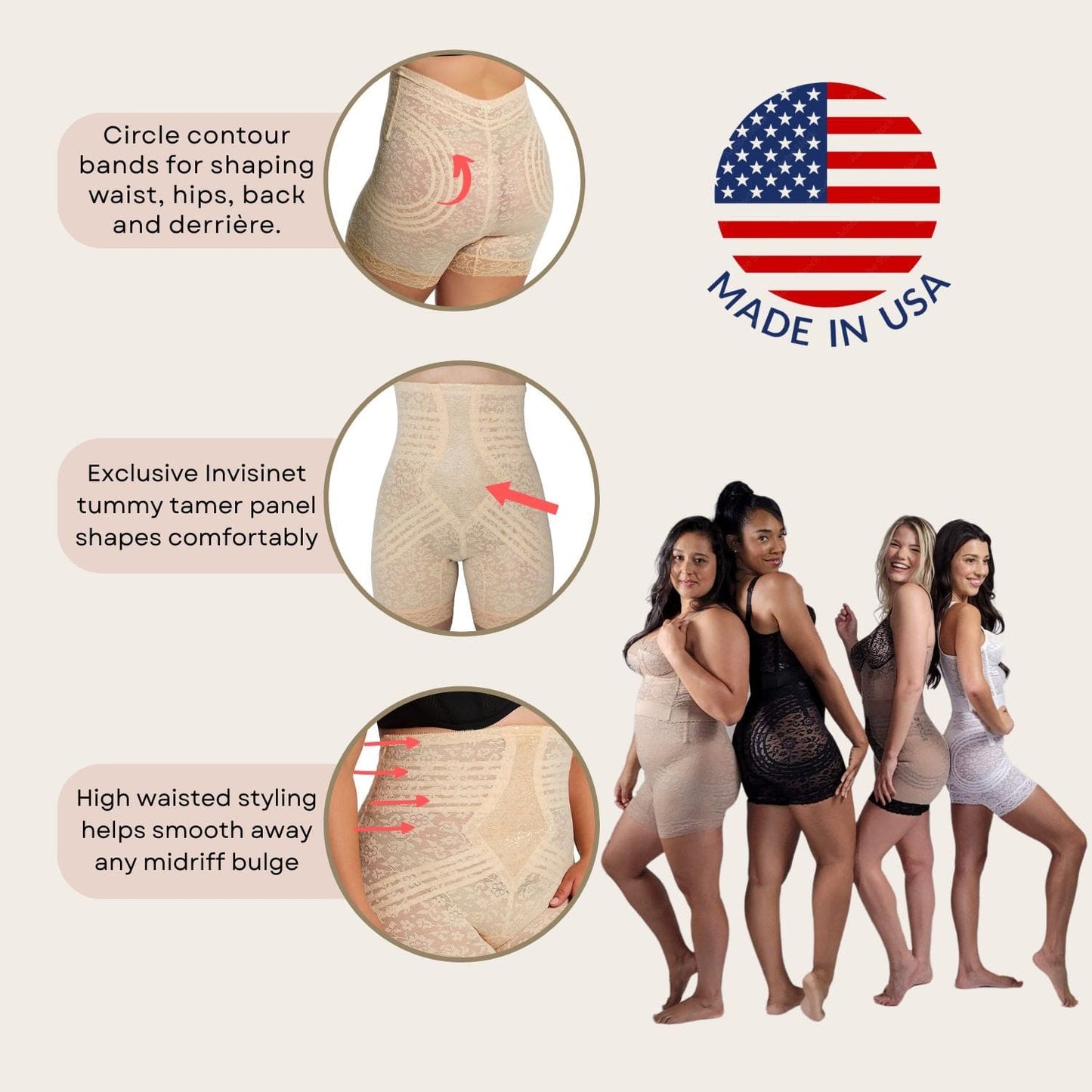 No Roll High Waist Lace Thigh Slimmer with Extra Firm Support