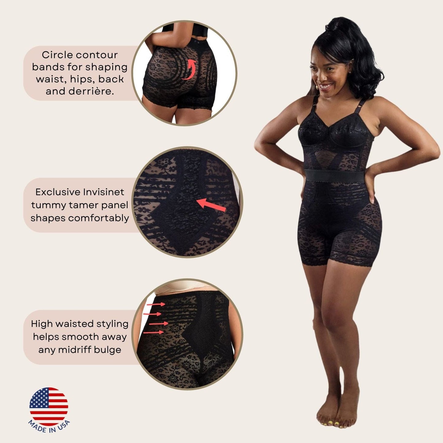 No Roll High Waist Lace Thigh Slimmer with Extra Firm Support