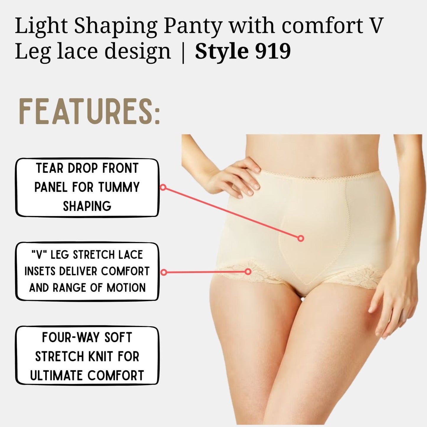 Light Shaping Panty with comfort V Leg lace design