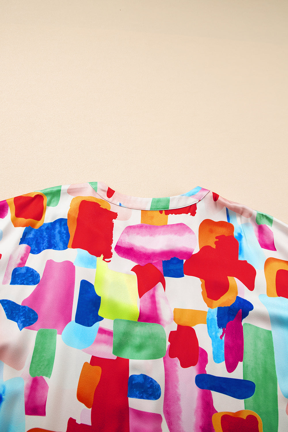 Colorful Brush Stroke Printed Button Split Neck Blouse