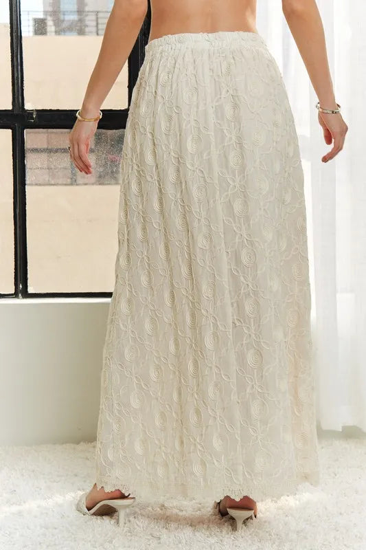 ADORA Elastic Waist Applique Maxi Skirt in Beige