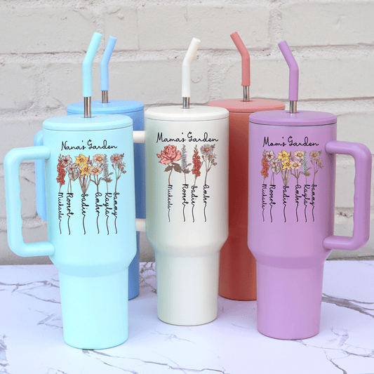 Birth Flower Garden 40oz Metal Tumbler With Lid and Straw