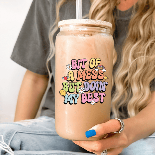 Bit of a Mess Cup with Lid and Straw