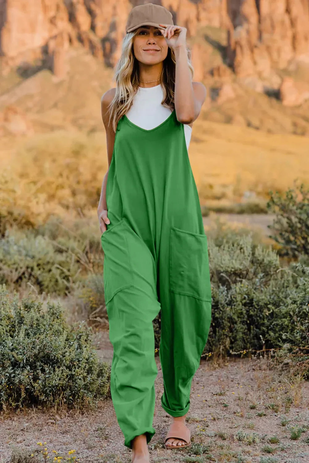V-Neck Sleeveless Jumpsuit with Pockets