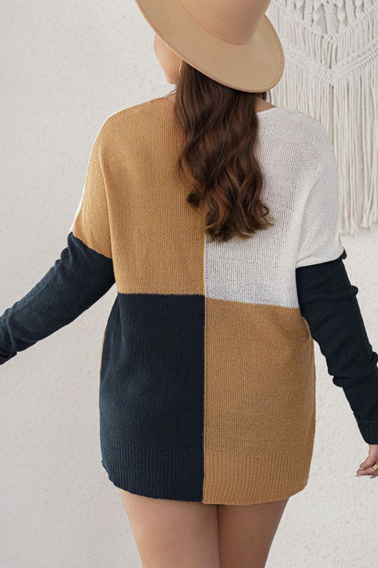 Color Block Round Neck Sweater