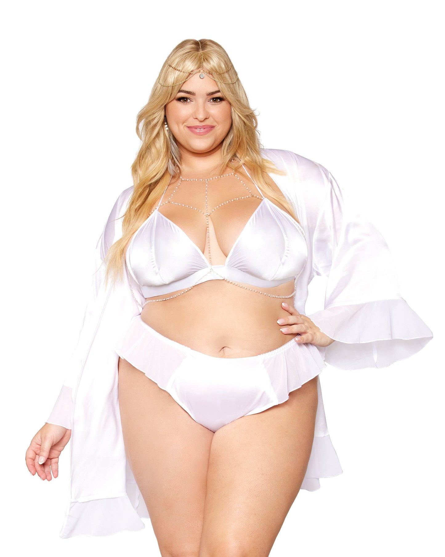 Matte Satin Robe, Bralette, and Thong Set