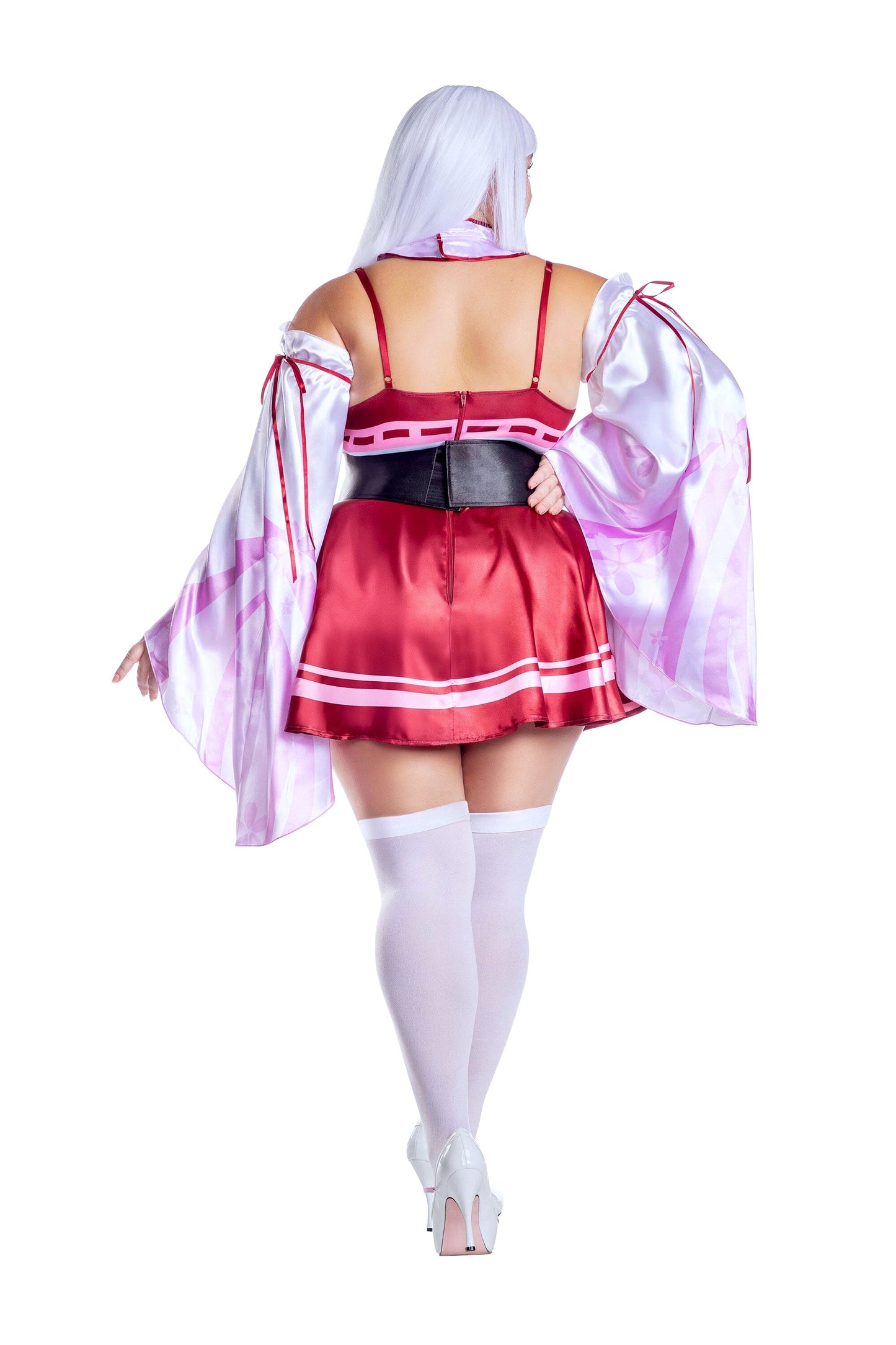 Sakura Shrine Maiden Satin Circle Skirt Dress with Bow Detail Women’s Costume – Japanese-Inspired Outfit