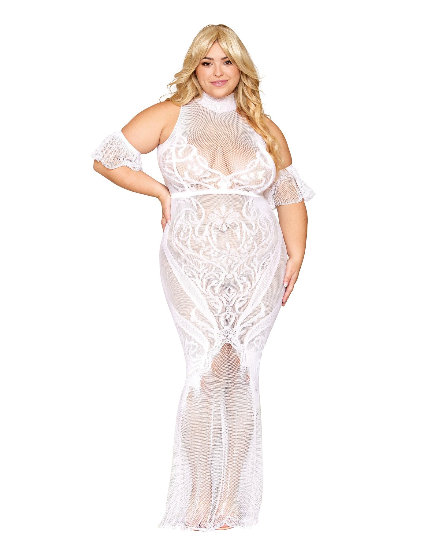 Seamless Geometric Fence Net Design Bodystocking Gown