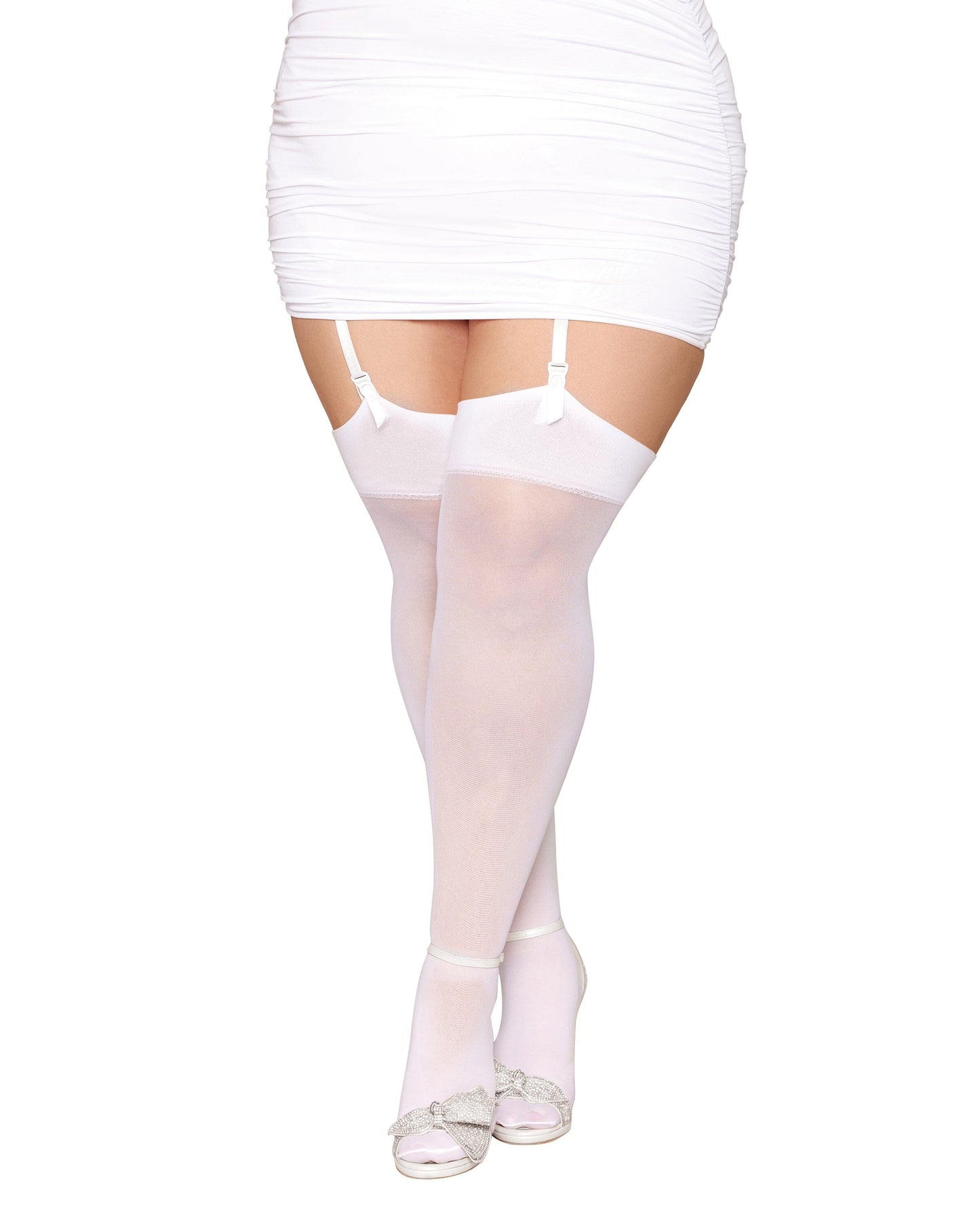 Sheer Thigh Highs with Rhinestone Seams and "Bride" Detailing