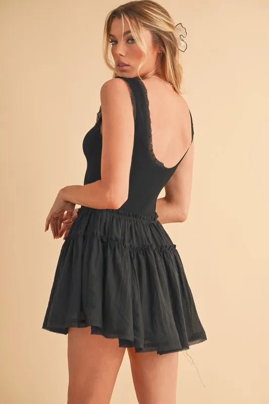 Frill Sleeveless Drop Waist Mini Dress